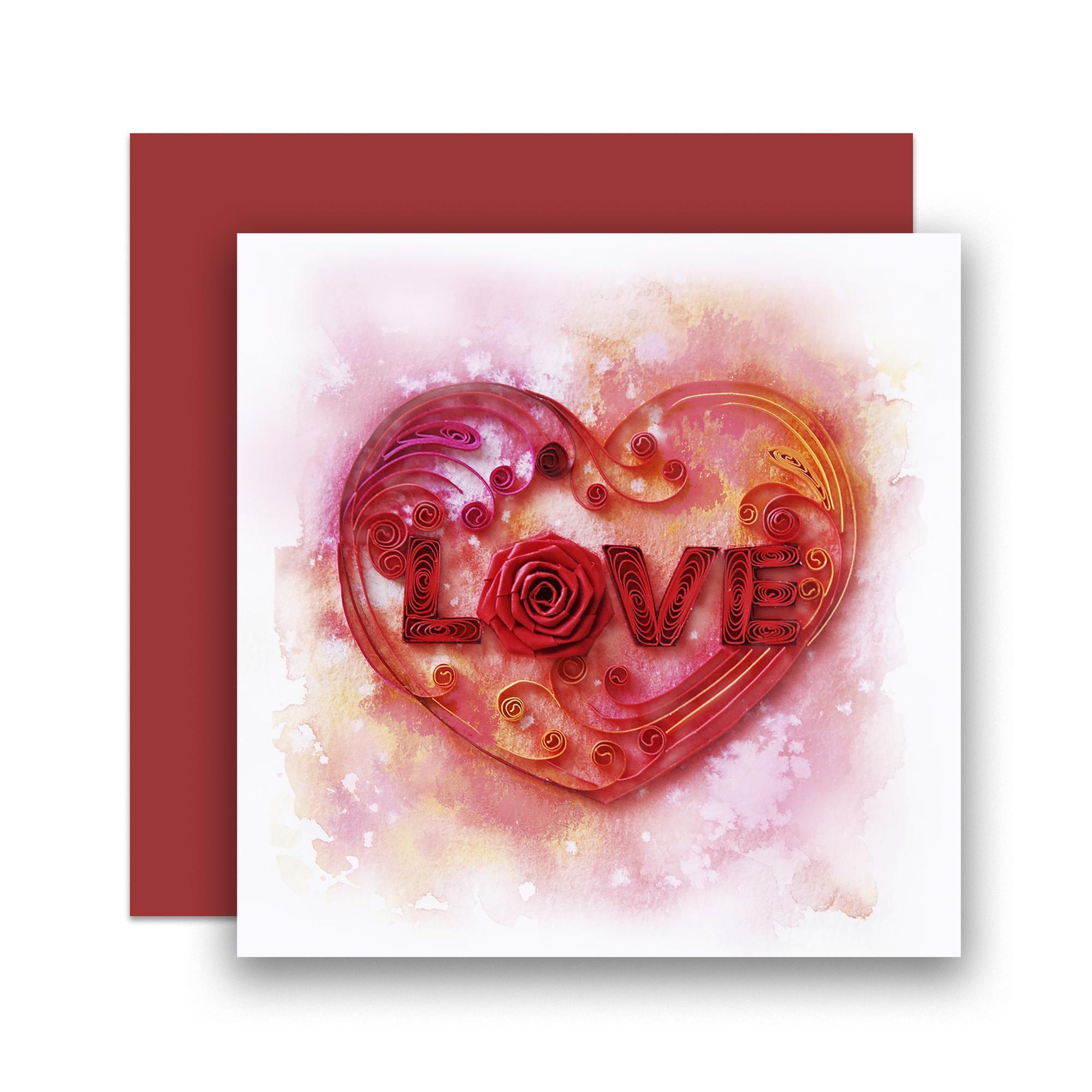 Thiệp Giấy Xoắn (Quilling Cards) - Thiệp Sinh Nhật, Tình Yêu, Chúc Mừng - LOVE 15x15cm