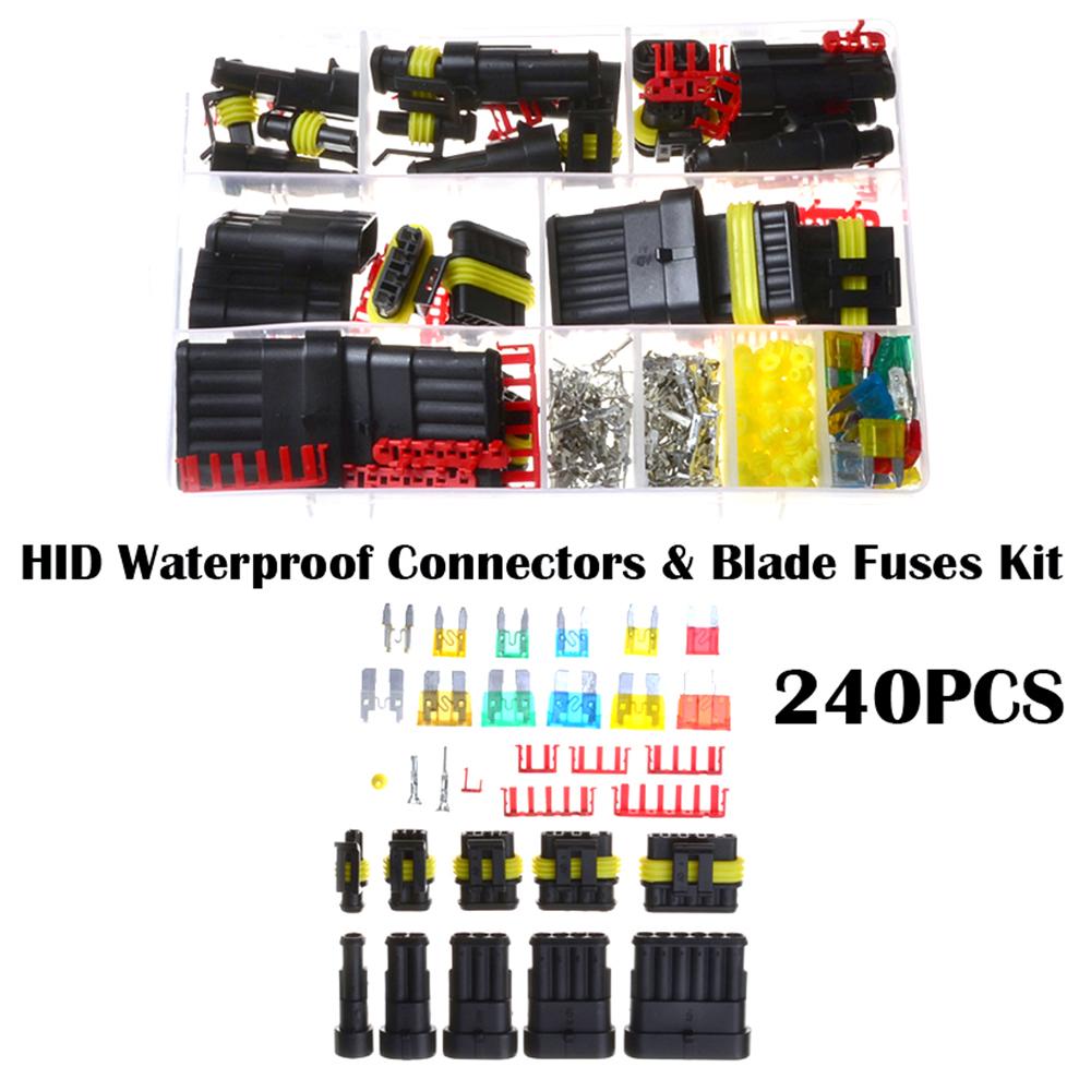 240PCS Waterproof Car Auto Electrical Wire Terminal Connector Plug with Blade Fuse Connector Plug Kit Set Assortment 1