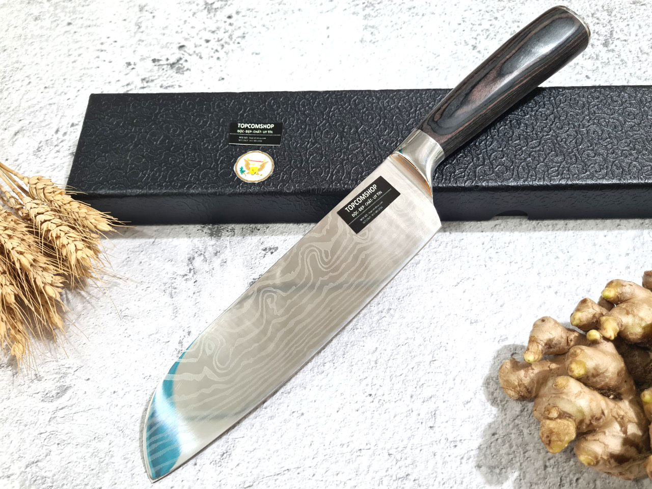 DAO - DAO BẾP NHẬT BẢN SANTOKU THÉP DAMASCUS MÃ A4 DT116 nt topcomshop vn