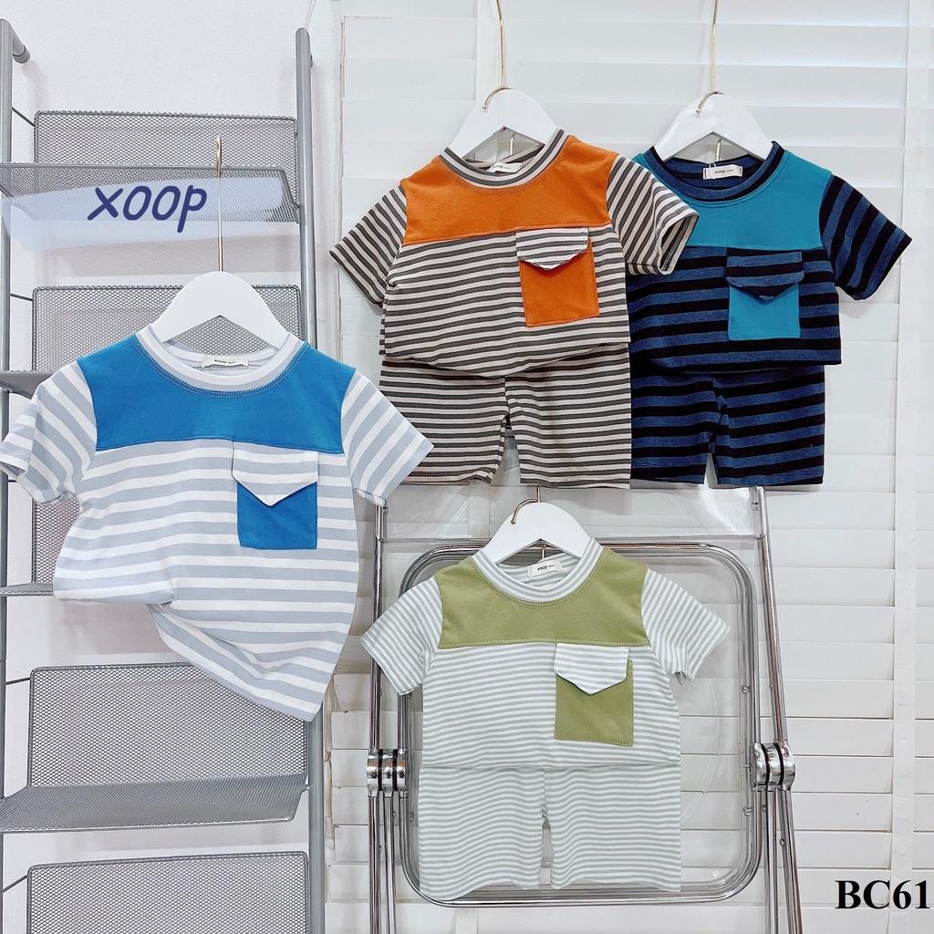 Bộ cộc tay XOOP cotton 4 chiều sọc dệt có túi nắp cho bé trai bé gái (9-19kg) BC61,Đồ bộ trẻ em mặc nhà,đi chơi,du lich