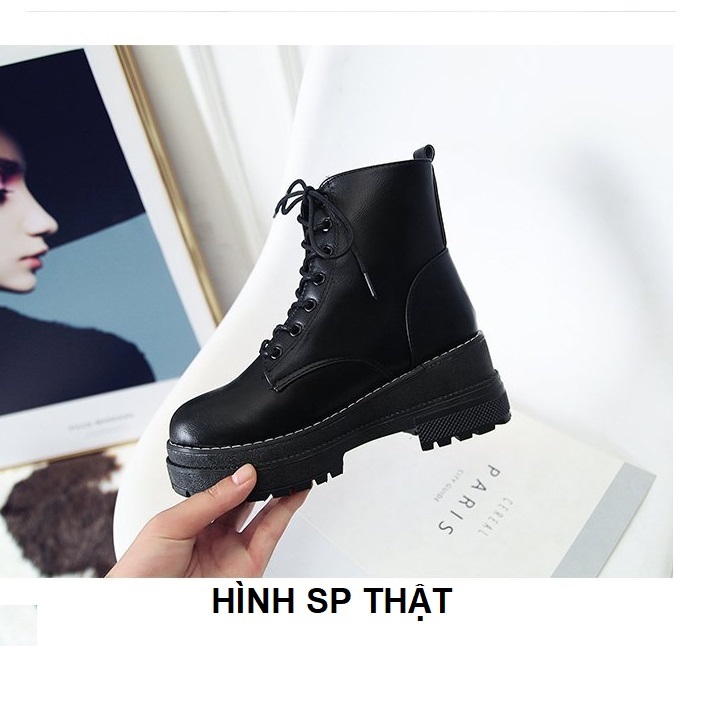 Giày combat boot, boots nữ, bốt ulzzang, bốt nữ cột dây đế viền chỉ cổ lửng cá tính S022