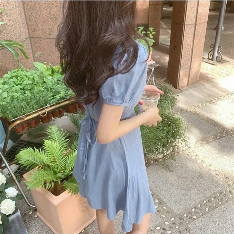 072 - ĐẦM XANH MIDI THẮT EO TRƠN