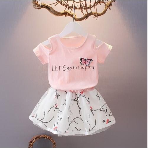 Áo và chân váy in hoa anh đào 3D cho bé gái 1 - 7 tuổi
