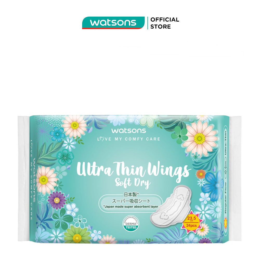 Băng Vệ Sinh Watsons Ultra Thin Wings Soft Dry 23.5cm Loại Siêu Mỏng Cánh Ngày 24 Miếng