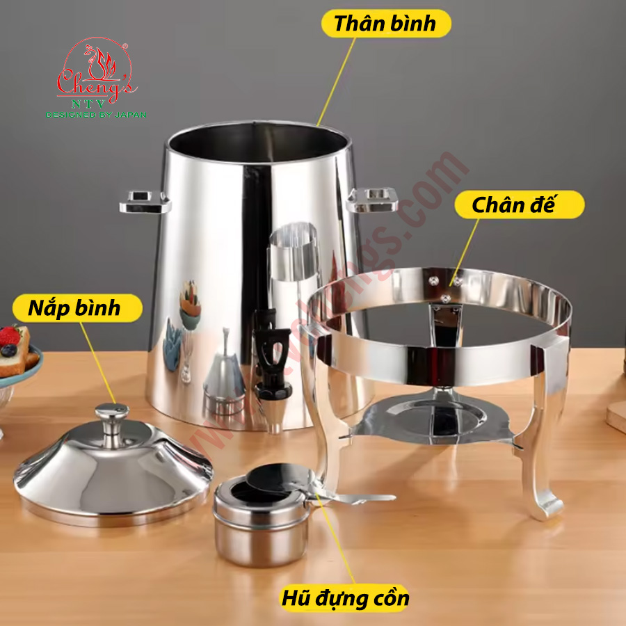 Bình hâm nóng trà cà phê buffet inox cao cấp - Dung tích 13-19 lít/Chuyên nghiệp trong nhà hàng khách sạn/Hàng chính hãng thương hiệu NTV Chengs/Hàng nhập khẩu