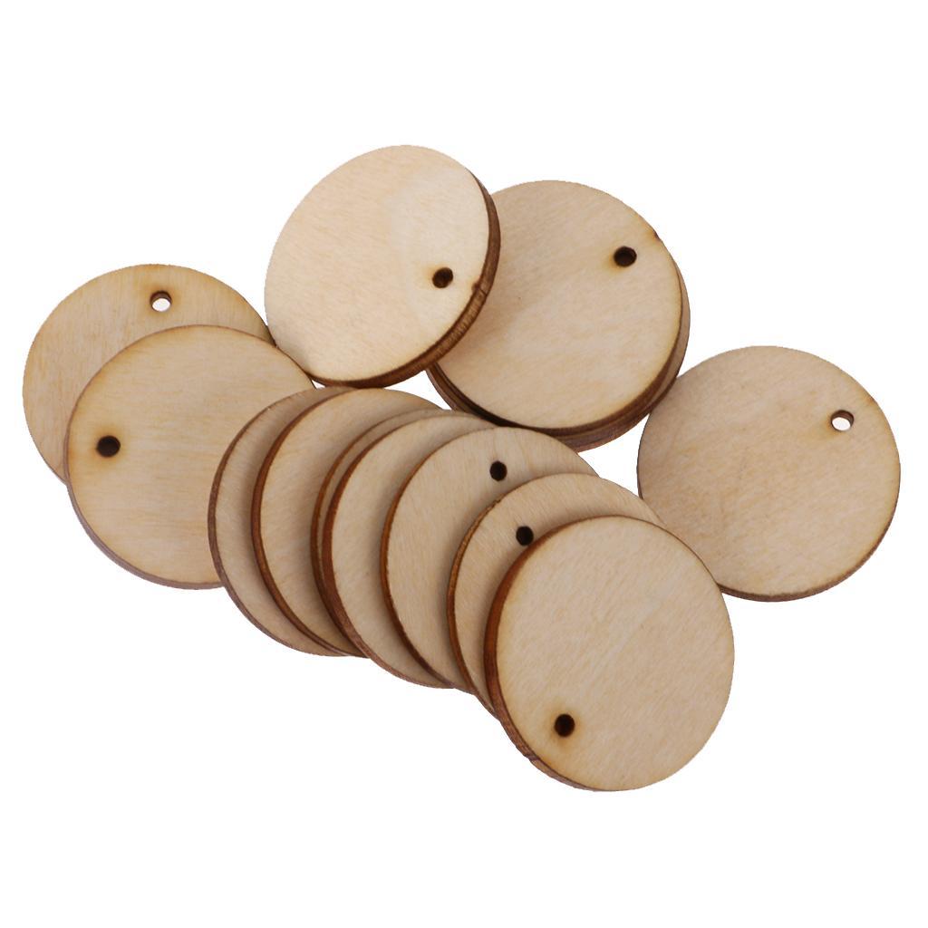 200pcs Round Unfinished Wood Pieces Slice With Hole For Art DIY Crafts