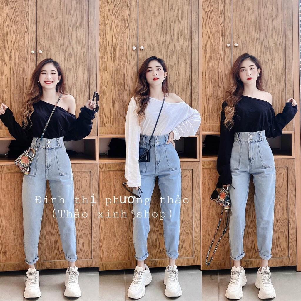QUẦN BAGGY JEAN NỮ THẮT ĐAI TRẺ TRUNG MÀU XANH NHẠT SANG TRỌNG TB10