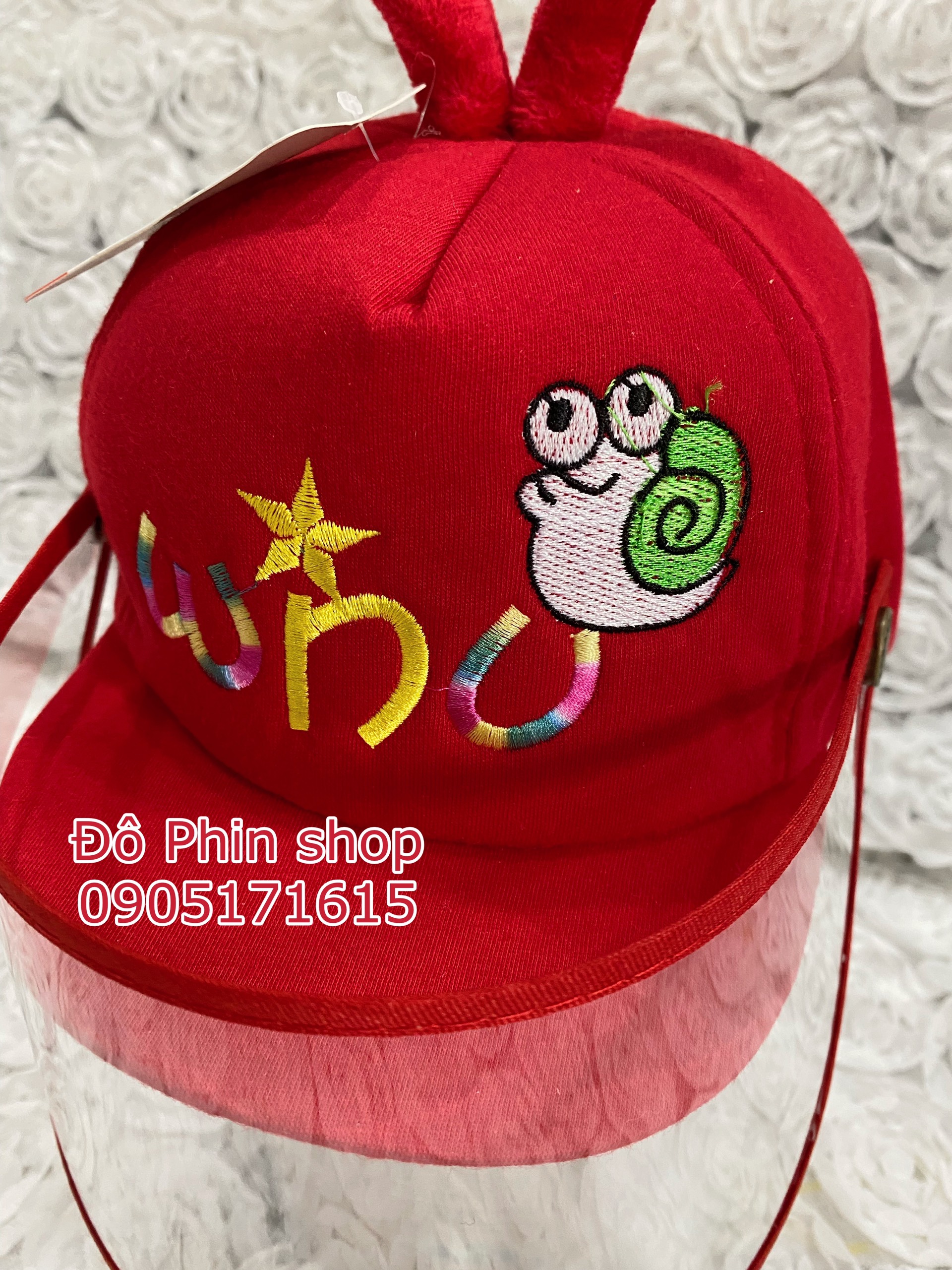 Nón kết lưỡi trai hình thêu ốc sên chắn giọt bắn cho bé sơ sinh đến 2 tuổi, mũ bucket snapback cho trẻ em tấm chắn có thể tháo rời
