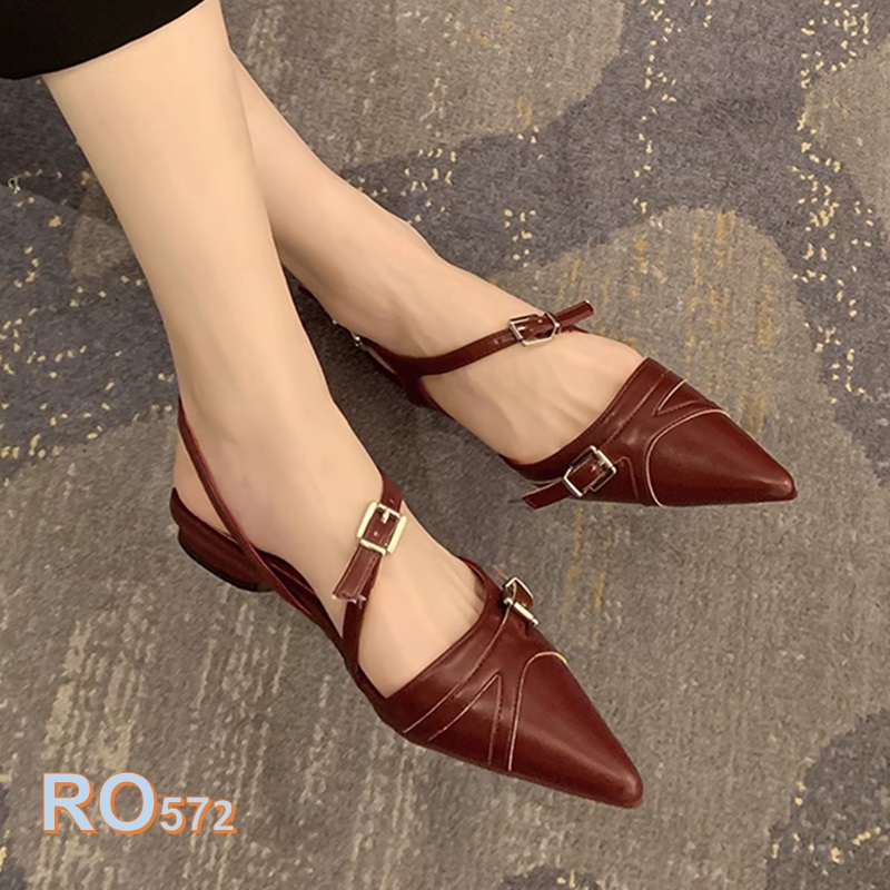 Giày sandal nữ cao gót 2 phân hàng hiệu rosata hai màu đen đỏ ro572