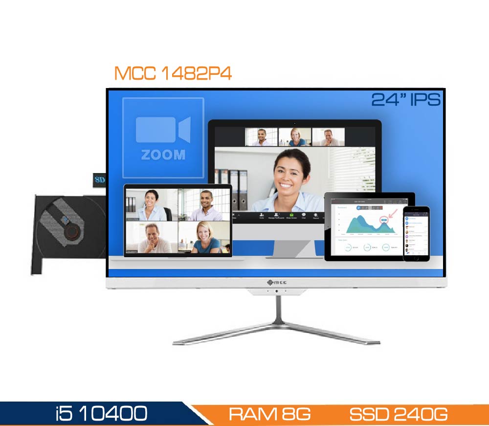 Bộ PC All In One MCC 1482P4 Home Office Computer CPU i5 10400/ Ram8G/ SSD240Gb/ DVDRW/ Camera/ Wifi/ IPS 24 [Chính hãng]