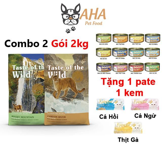 Thức Ăn Cho Mèo Taste Of The Wild Combo 2 bao 2kg Tặng 1 pate + 1 sốt kem Aatas Cat - Da Lông Bóng Mượt, Trí Não