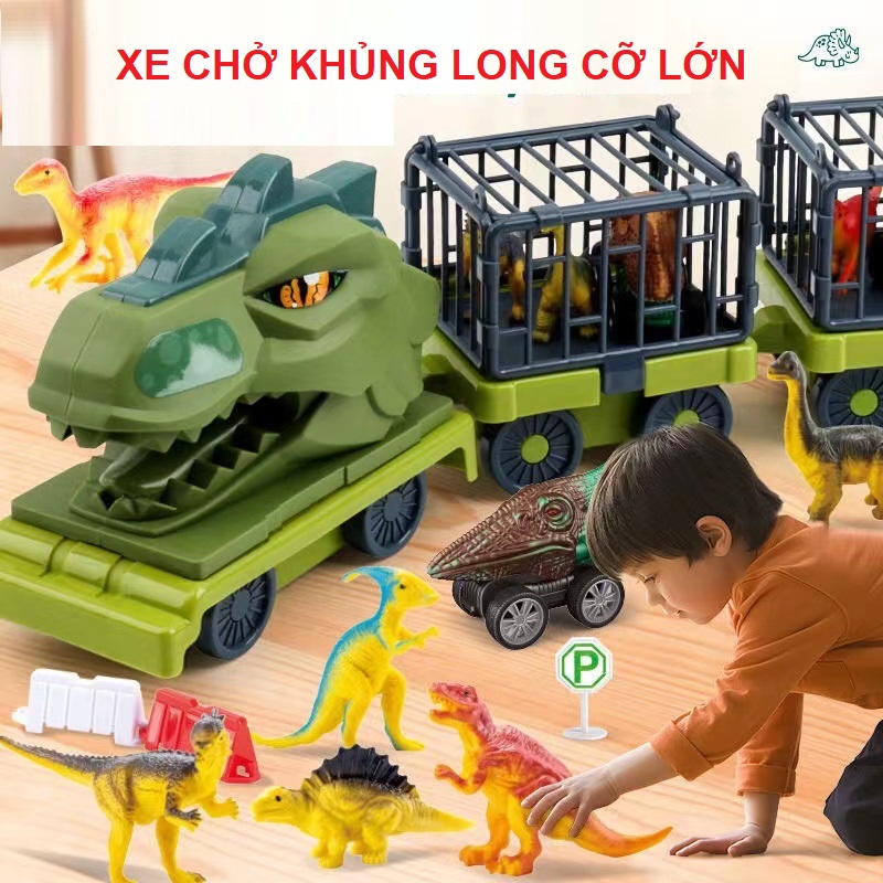 Khủng long đồ chơi mô hình toa xe chở động vật và khủng long cỡ lớn cho bé, quà tặng sinh nhật cho bé