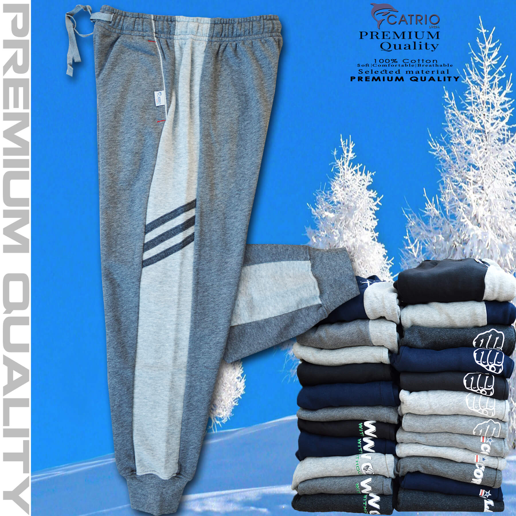 Quần thun dài bé trai vải 100% cotton PHỐI SƯỜN màu CHUỘT pha xám là quần nỉ trẻ em CATRIO từ 9 tuổi đến 18 tuổi phù hợp thời tiết se lạnh mùa thu đông với kiểu dáng thể thao tuyệt đẹp