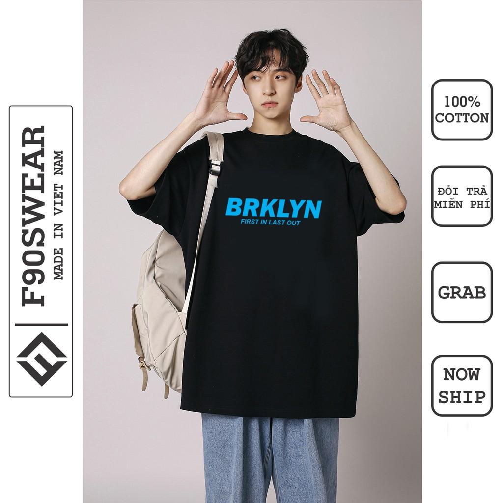 Áo thun tay lỡ 100% Cotton - Áo phông nam nữ tay lỡ form rộng, thun nam nữ in BRKLYN chất cotton co giãn 4 chiều cực mát
