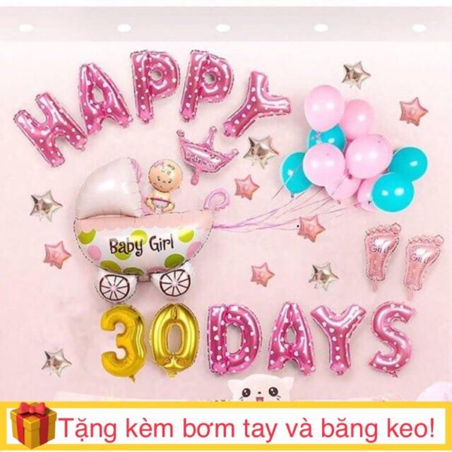 Set bóng trang trí đầy tháng cho bé.