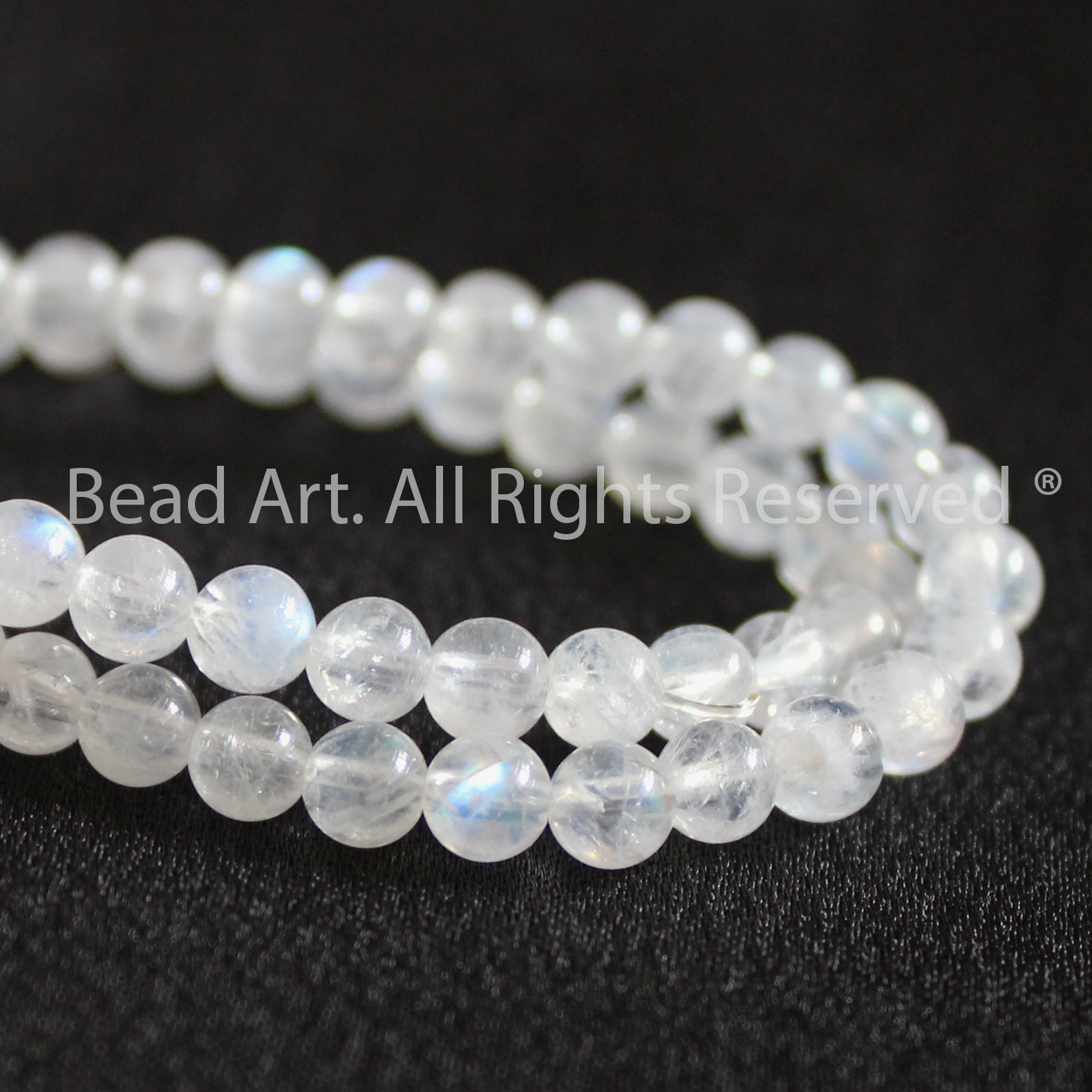 Chuỗi Quấn 3 Vòng 4MM-4.5MM Đá Moonstone, Đá Mặt Trăng Tự Nhiên Ánh Cầu Vồng Loại AA, Hợp Mệnh Kim, Thuỷ, Vòng Tay Phong Thuỷ, Đá Phong Thuỷ, Chuỗi Hạt - Bead Art