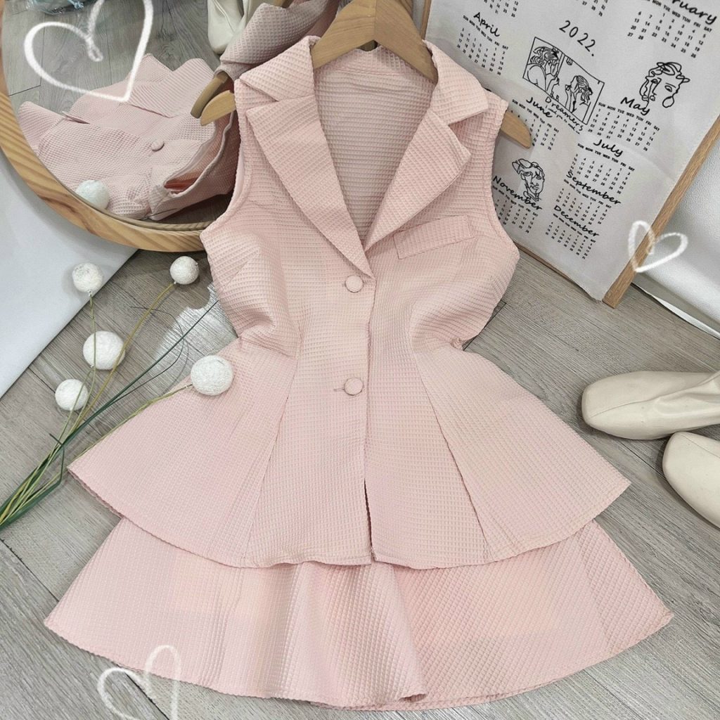 Set vest xốp hồng