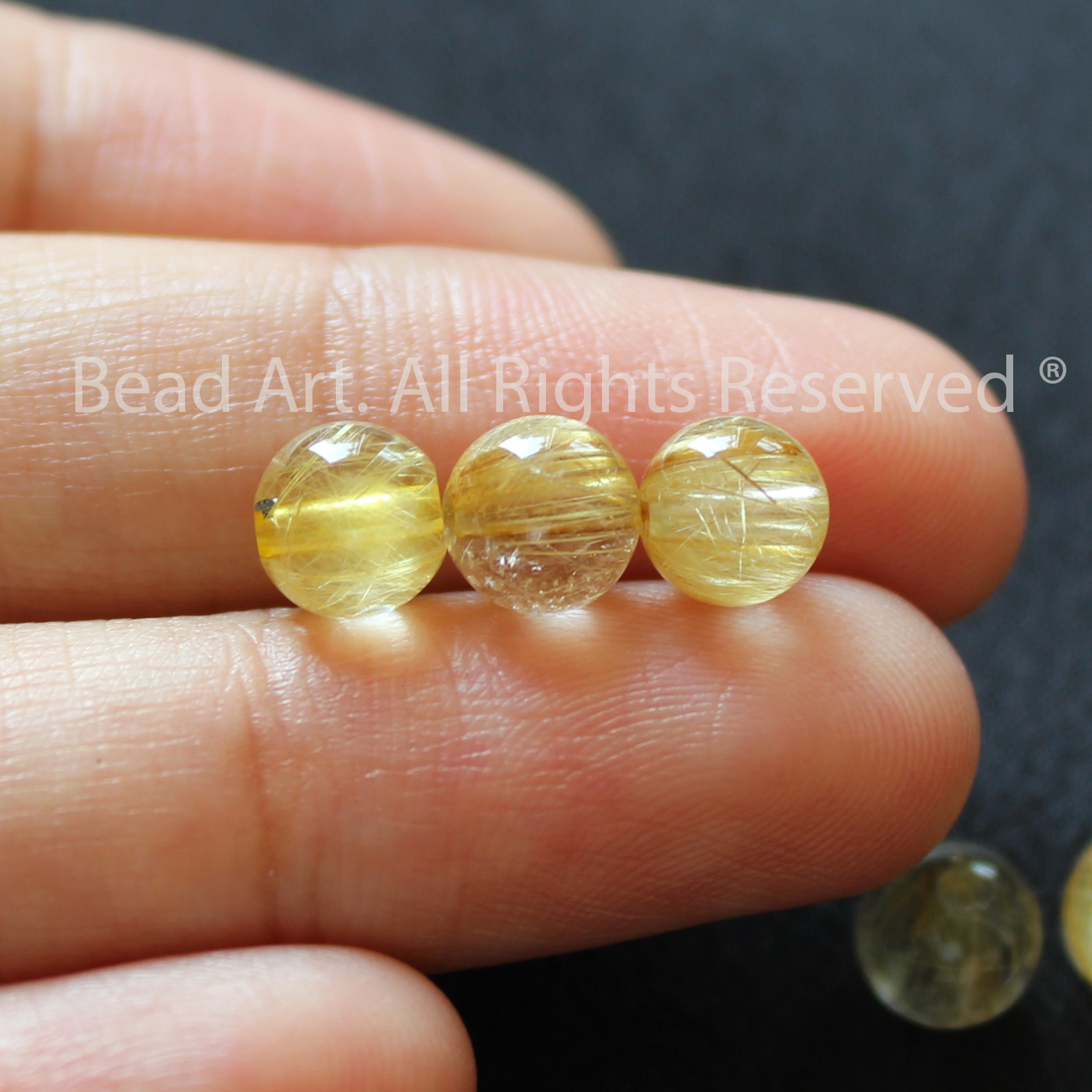6MM Thạch Anh Tóc Vàng Tự Nhiên Dạng Tròn Loại A, Đá Phối Vòng Tay Phong Thuỷ, Trang Sức, Chuỗi Hạt, Mệnh Thổ, Kim - Bead Art