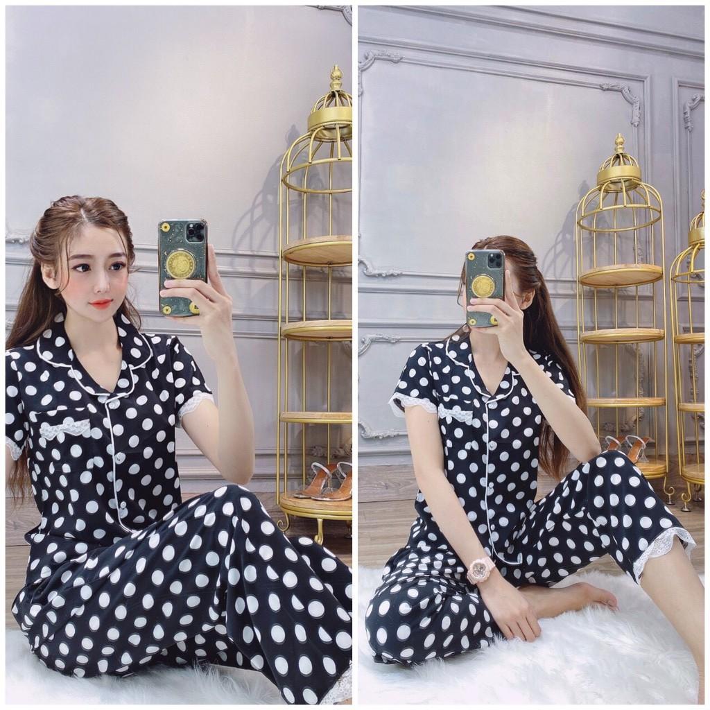Set bộ pizama họa tiết chấm bi tay ngắn- hàng thiết kế cao cấp 2020 / Có size XXL