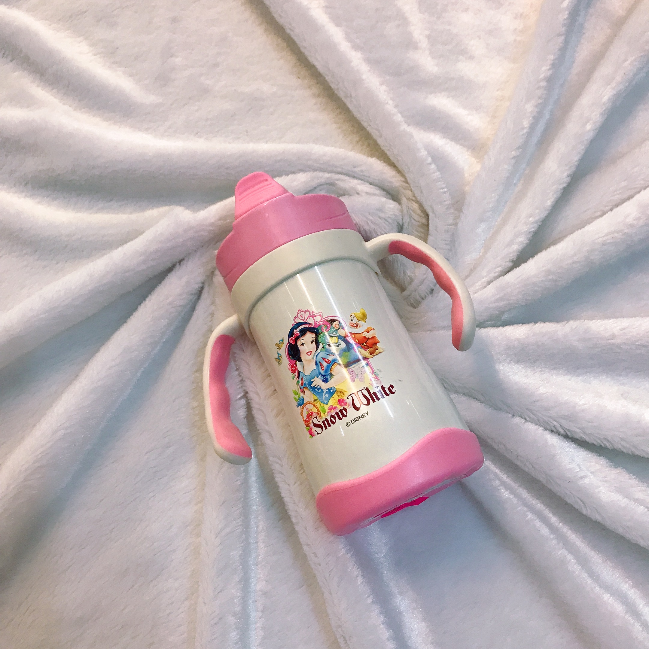Bình nước giữ nhiệt 2 quai cầm hình công chúa Princess màu hồng nhạt cho trẻ em, các bé, học sinh -  - WD-3226HN