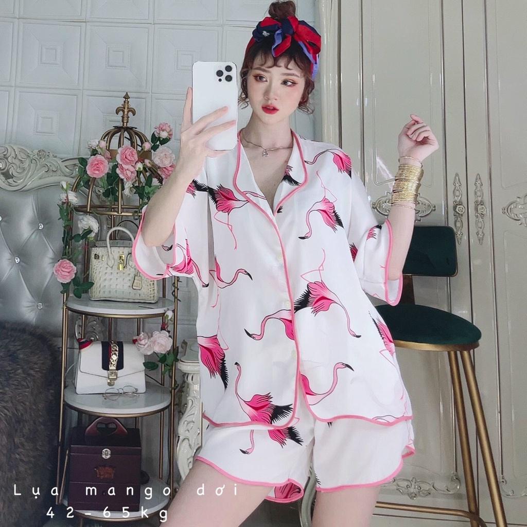 Đồ bộ trung niên quần lửng cho mẹ Bigsize 55-68 kg, bộ mặc nhà nữ hoạ tiết xinh xắn lụa mango thiết kế