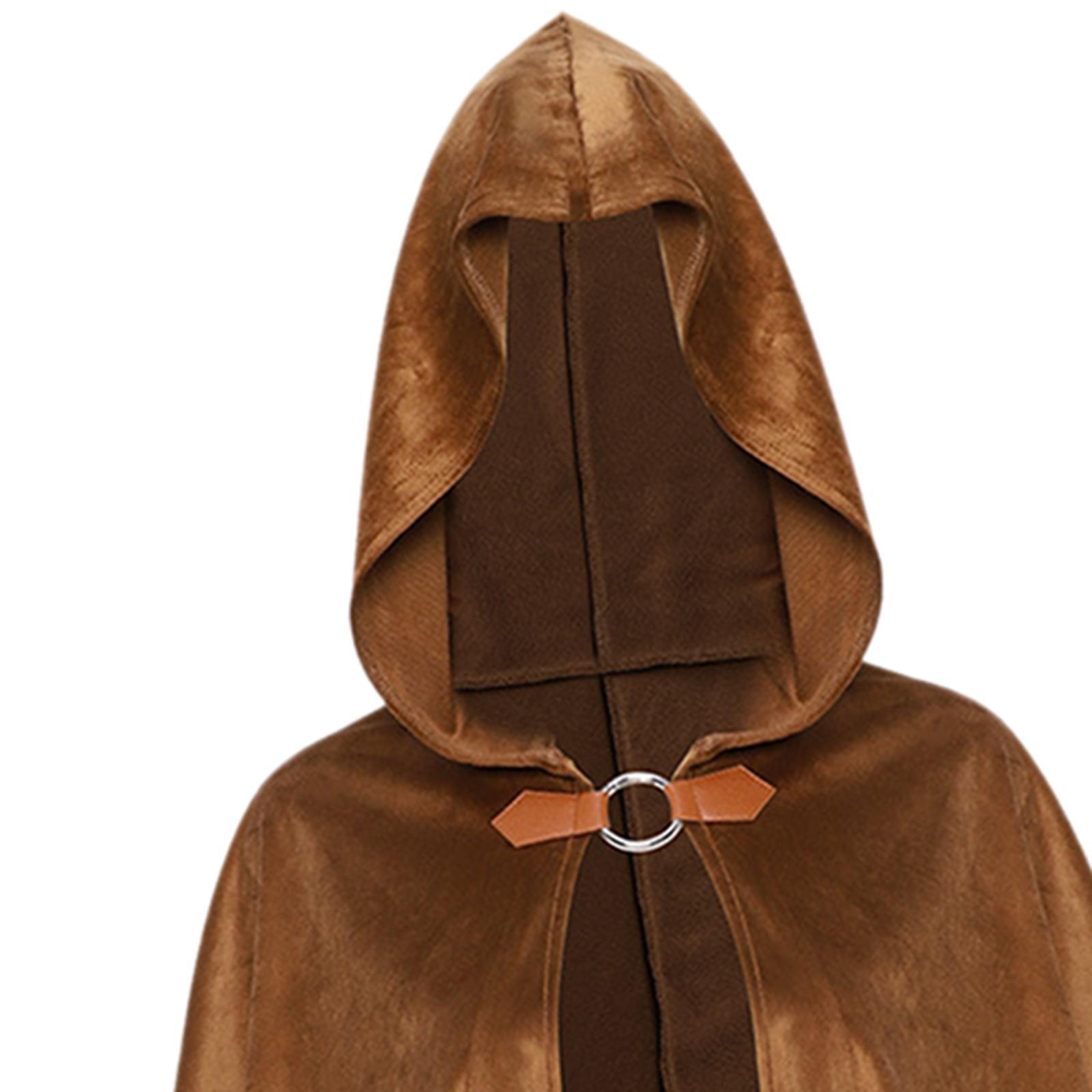 Hooded Cowl Gothic Cape Cosplay with Hook Costume Medieval Witch Hooded Poncho for Unisex Women Men