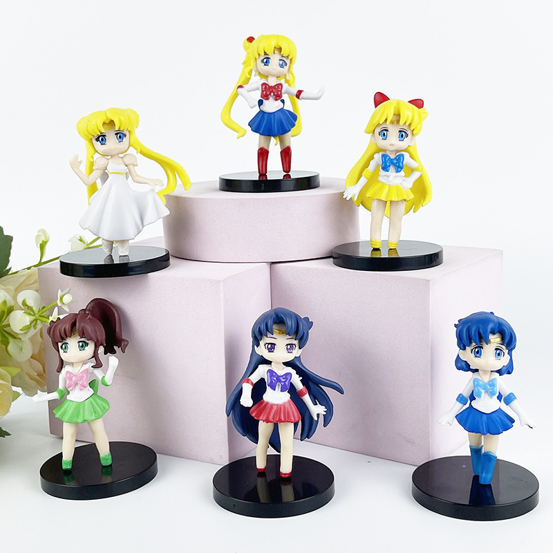Bộ 6 mô hình Thủy Thủ Mặt Trăng Sailor Moon cao 7 cm trang trí bàn làm việc