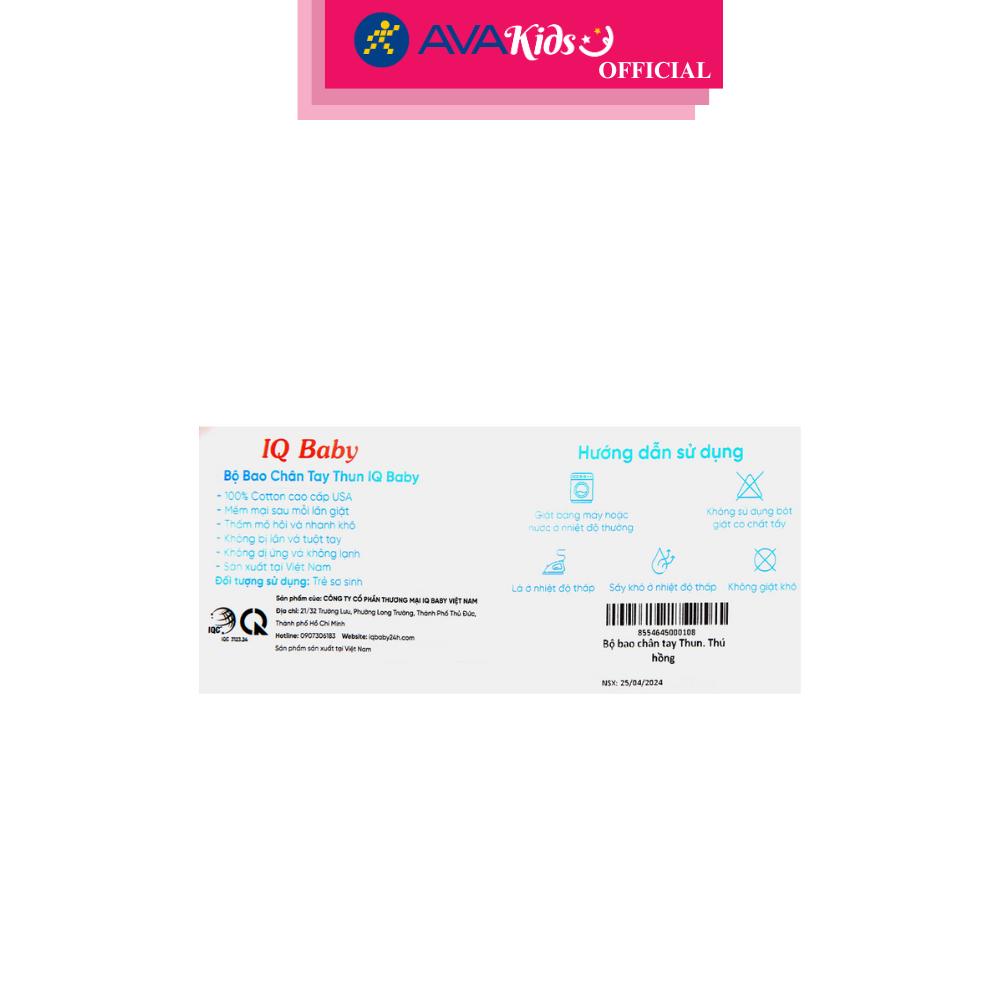 Bộ bao tay, bao chân in thú, viền hồng IQ Baby màu trắng (0 - 3 tháng) - Hàng Chính Hãng