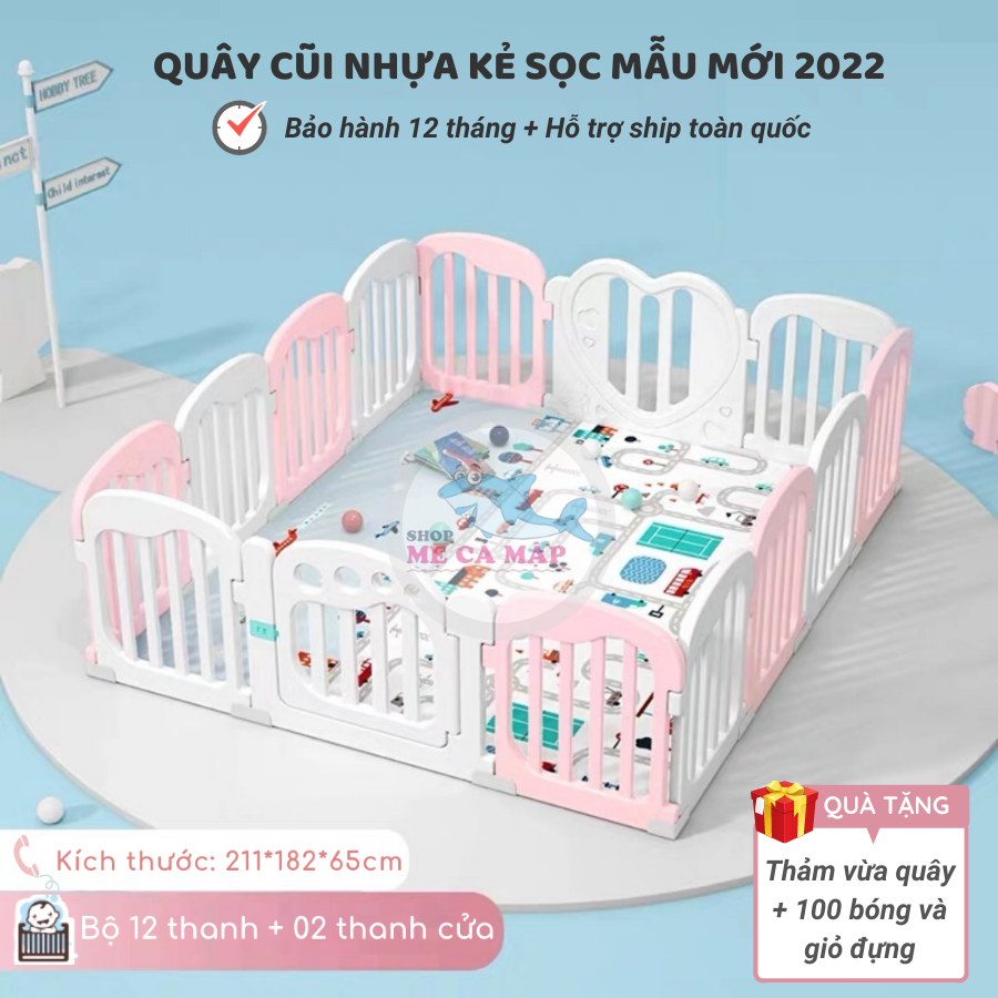 Quây cũi nhựa cao 65cm tặng THẢM DÀY và 100 BÓNG, quây bóng nhựa an tâm cho bố mẹ