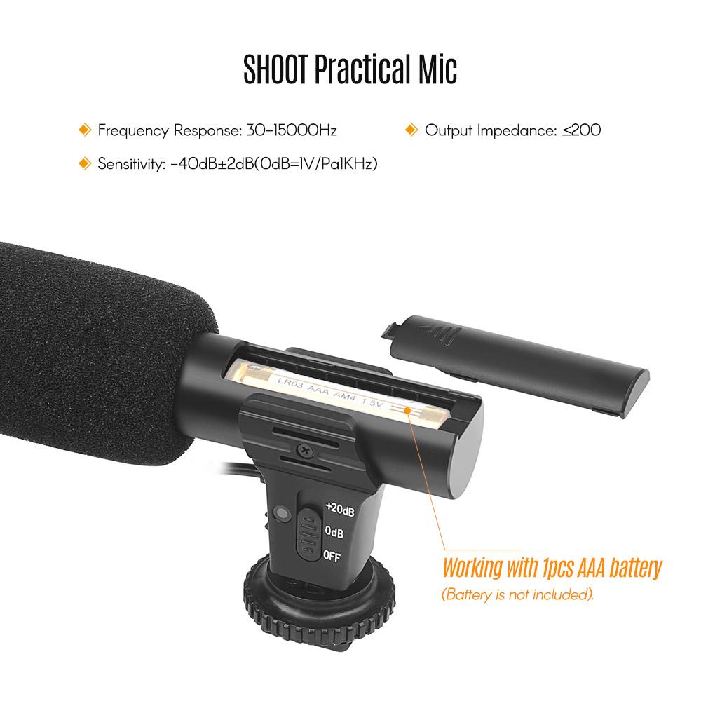 Micrô SHOOT XT-451 âm thanh nổi với giắc cắm 3,5 mm Giá đỡ cho máy ảnh Canon Sony Nikon 