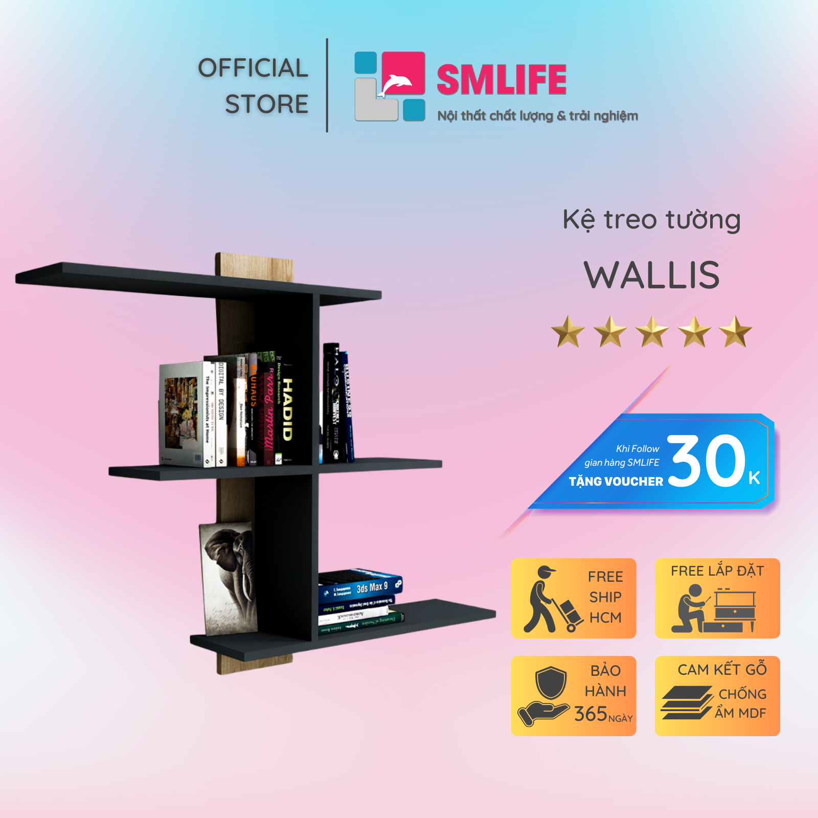 Kệ trang trí kệ để sách gia đình SMLIFE Wallis