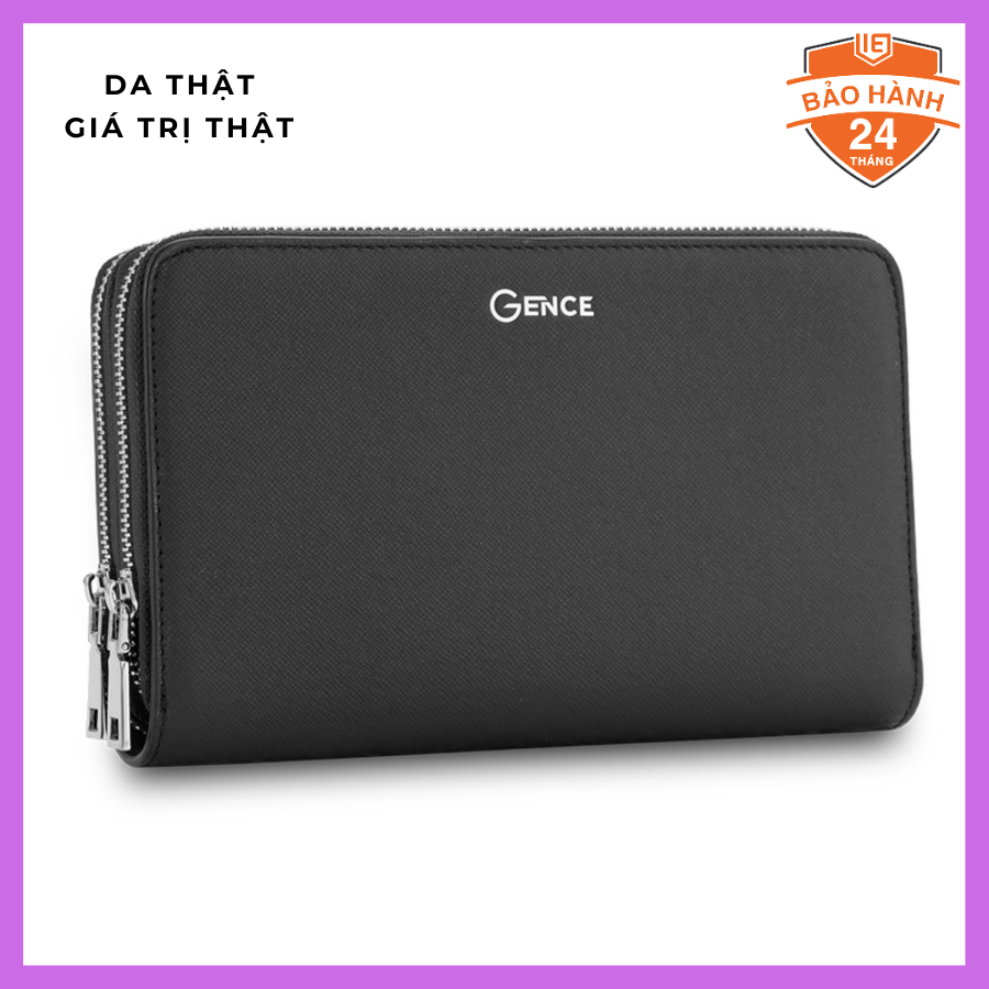 Clutch, Ví Cầm Tay Gence Thời Trang Nam Da Bò Taiga Cao Cấp HT21 Đen - 2 Khóa