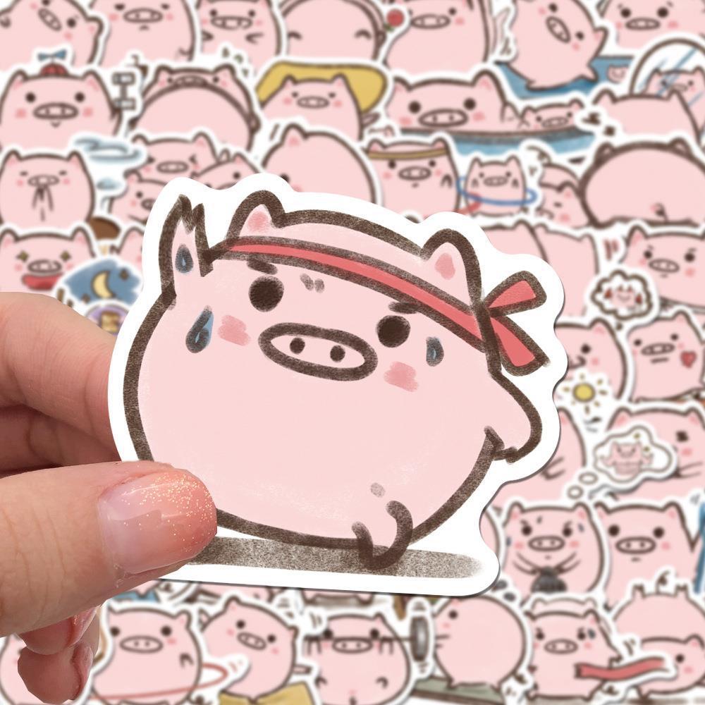 Sticker lợn hồng chibi hoạt hình cute trang trí mũ bảo hiểm, guitar, ukulele, điện thoại, sổ tay, laptop-mẫu S64