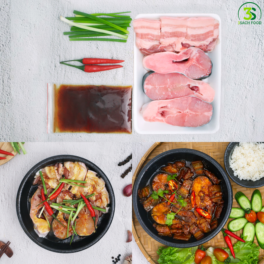 Cá basa kho ba rọi 3S khay 700gr - Nguyên liệu đã được sơ chế
