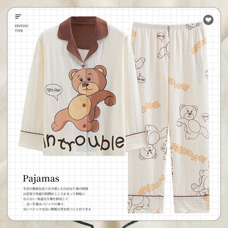 Bộ Pijama Dài Tay Có Cổ Chất Liệu Cotton Nâng Cấp Mới Nhất