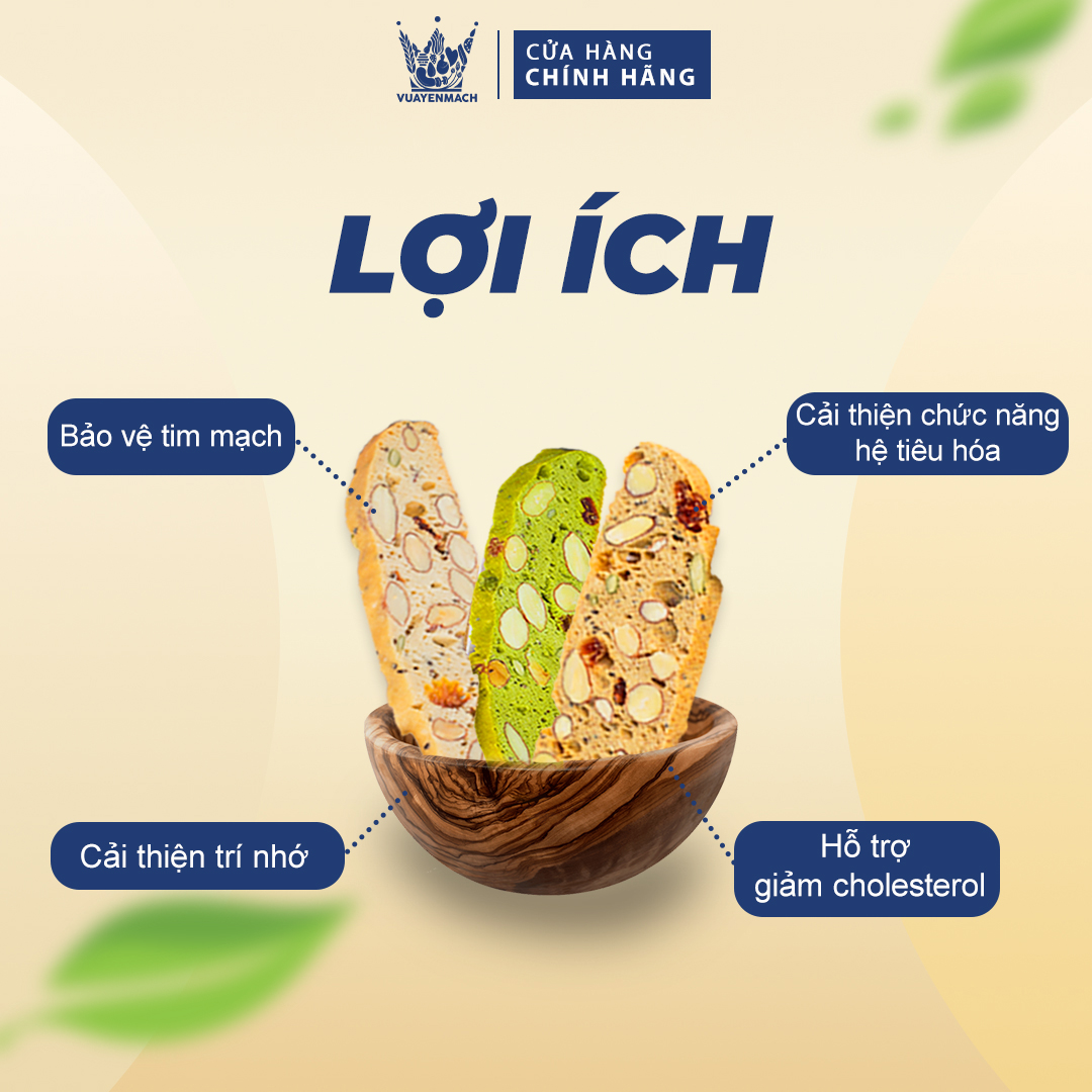 Bánh Biscotti Nguyên cám + Original + Trà xanh Siêu hạt VUA YẾN MẠCH ăn vặt Healthy