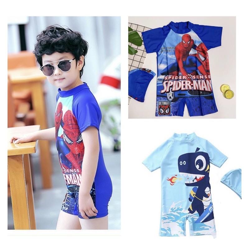 Bộ bơi liền thân siêu anh hùng, khủng long kèm nón cho bé trai Boi021 boi022 cho bé size từ nhí đến đại lên tới 48kg
