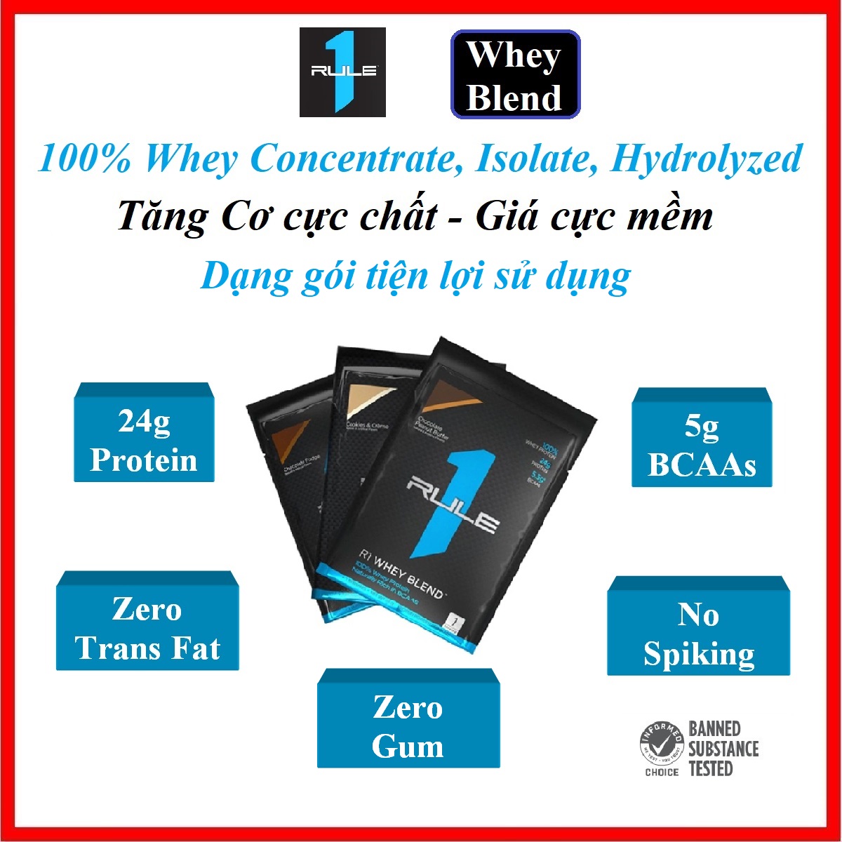 Rule 1 Whey Blend - Gói tiện lợi, bổ sung Protein, hỗ trợ tăng Cơ cực chất, giá cực mềm
