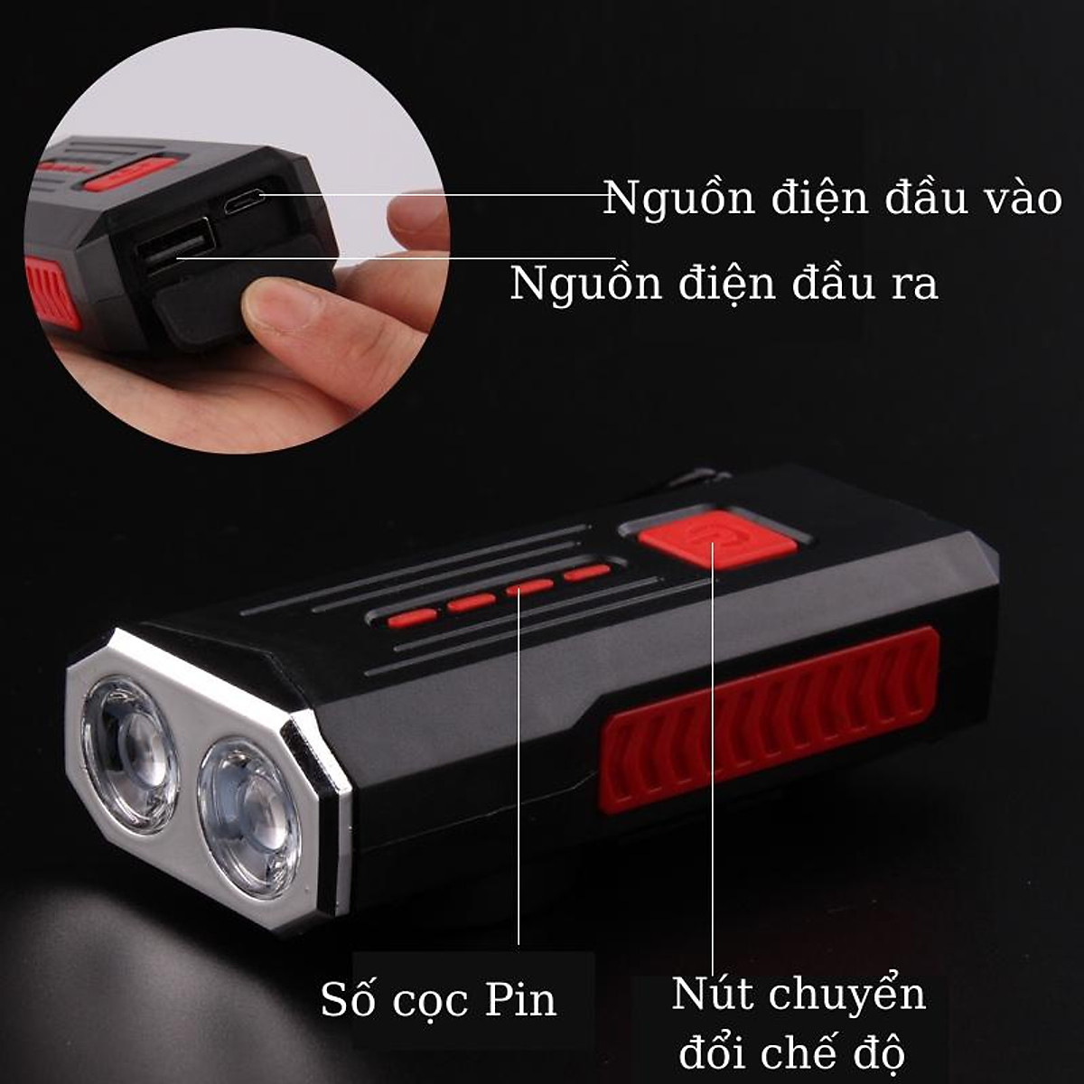 Đèn Xe Đạp Kèm Còi Thể Thao Chống Nước LY - Sạc USB - Dung Lượng Pin 2400MAH - 120DP - Âm Vang To - Cảnh Báo An Toàn