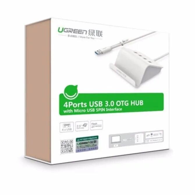 Ugreen UG20280CR109TK Màu Trắng Bộ chia HUB USB 3.0 sang 4 USB 3.0 có khay đỡ hỗ trợ OTG - HÀNG CHÍNH HÃNG