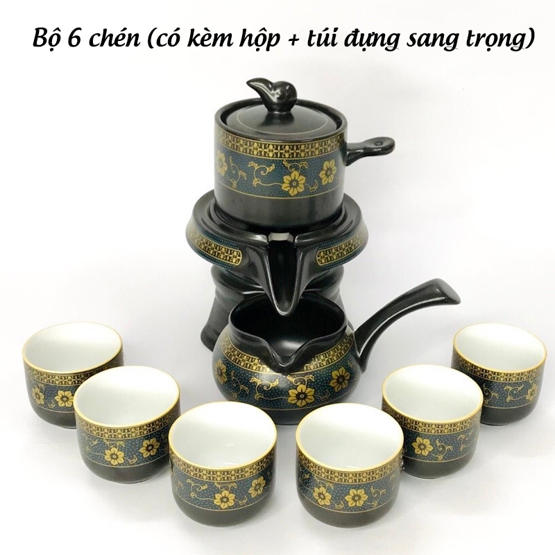 Bộ ấm chén pha trà cối xay sm 001 - xanh đen trắng