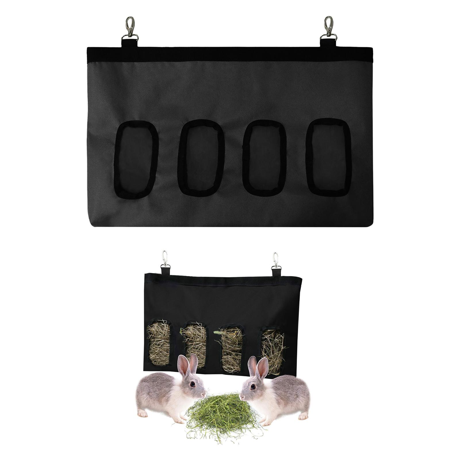 Hay Bag Hanging Pouch Feeder Holder Dispenser for Rabbit Guinea Pig Black
