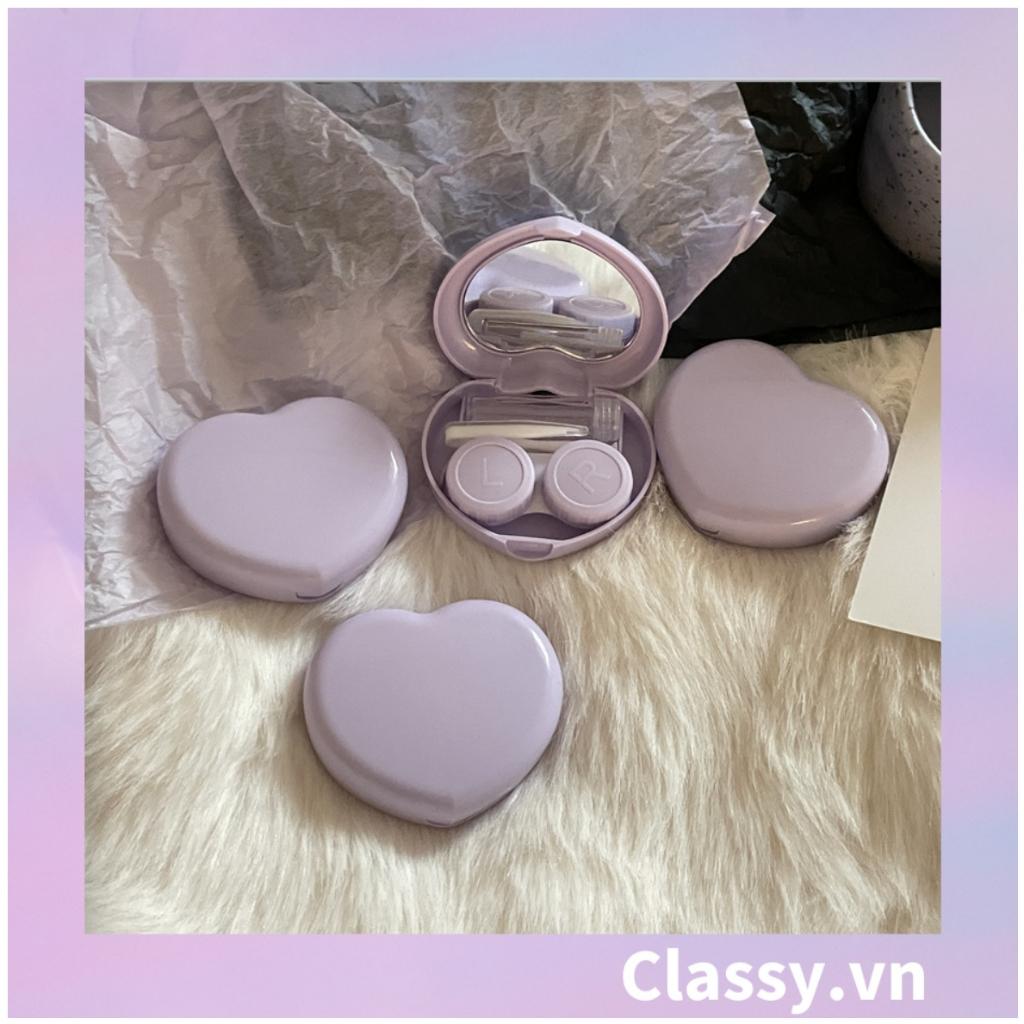 Hộp đựng kính áp tròng Classy Kèm Gương Và Nhíp tông màu  pastel nhẹ nhàng, hình trái tim đơn sắc PK1688