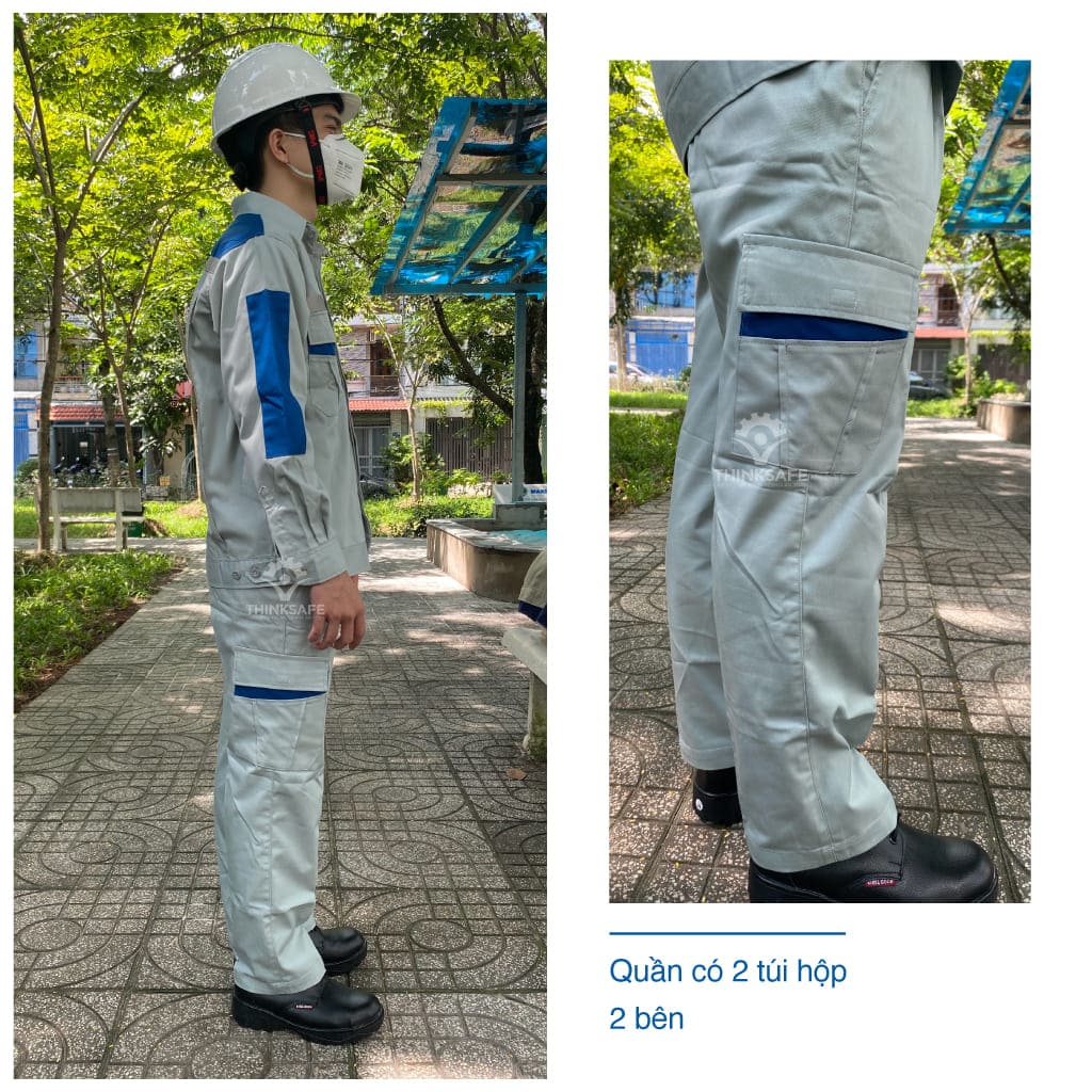 Quần áo bảo hộ lao động Thinksafe PR02, trang phục lao động kỹ sư công nhân có túi hộp thoải mái thoáng mát thấm hút mồ hôi