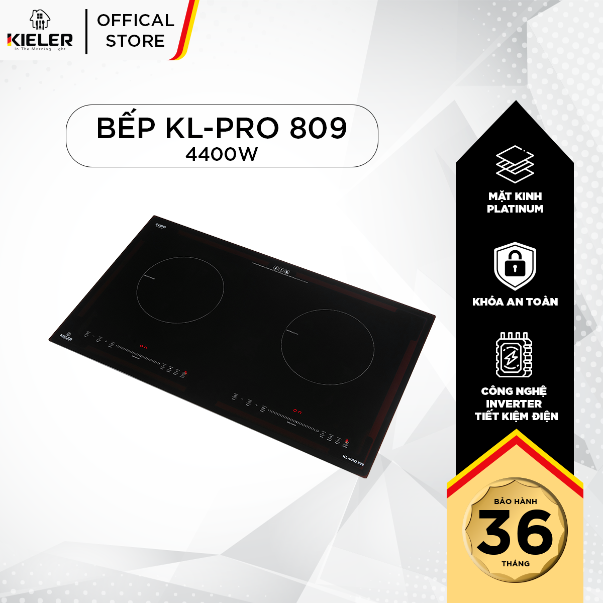 Bếp điện từ đôi Kieler KL-PRO809 mặt kính Euro Kieler Platinum, Bếp điện từ có chế độ cảm ứng chống tràn 4400W - Hàng Chính Hãng