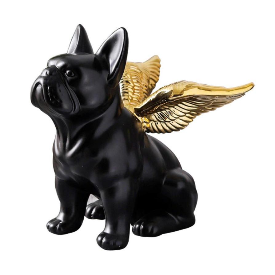 Tượng chú chó thiên thần mang tài lộc Angle Black Bull