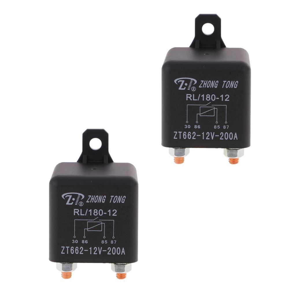 2 Pieces High Current Car Truck Motorcycle 4-Pins DC 12V 200A Relay Switch