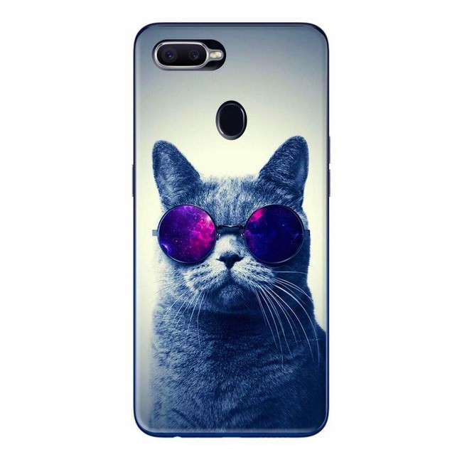 Ốp Lưng Dành Cho Điện Thoại Oppo F9 - Mèo Đeo Kính Tím