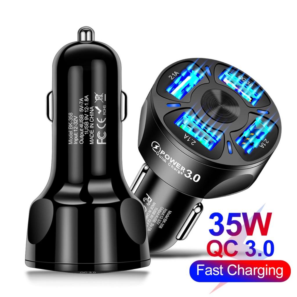 (GIÁ SỈ) Cốc sạc ô tô, Tẩu sạc nhanh thông minh Qualcom 3.0 4 cổng USB 12v-24v mẫu mới cho các xe