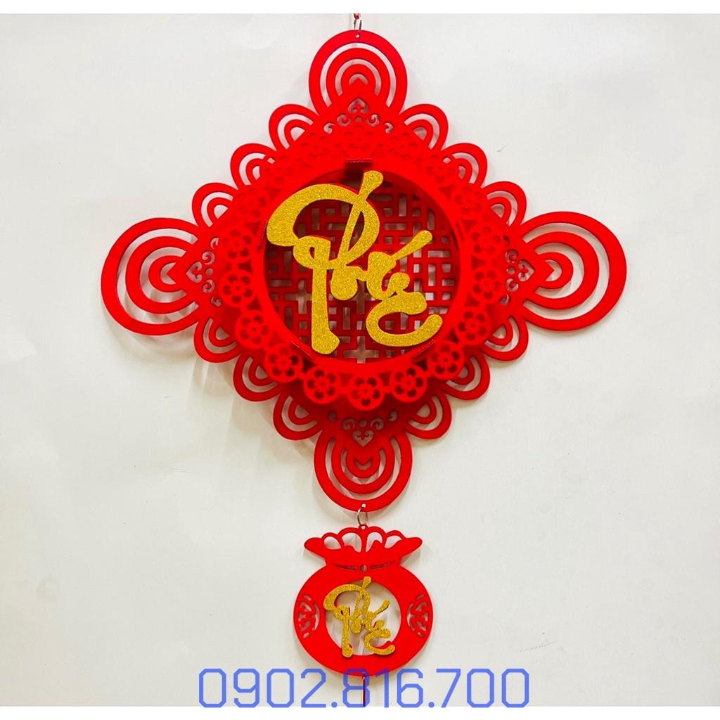 Khánh vuông - Dây treo nhung đỏ chữ PHÚC - LỘC - THỌ nổi 3D phụ kiện trang trí tết